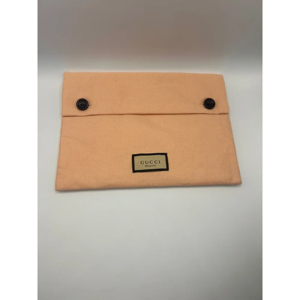Gucci Beauty Peach‎ Canvas Envelope Makeup Pouch Button Closure Cosmetic Bag